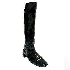 Start Weitzman Boots Black Leather Knee High Patent Leather Block Heel Size 9